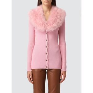 Blumarine Women Blumarine Slim Fit Virgin Wool Cardigan With Contrast Fur Collar
